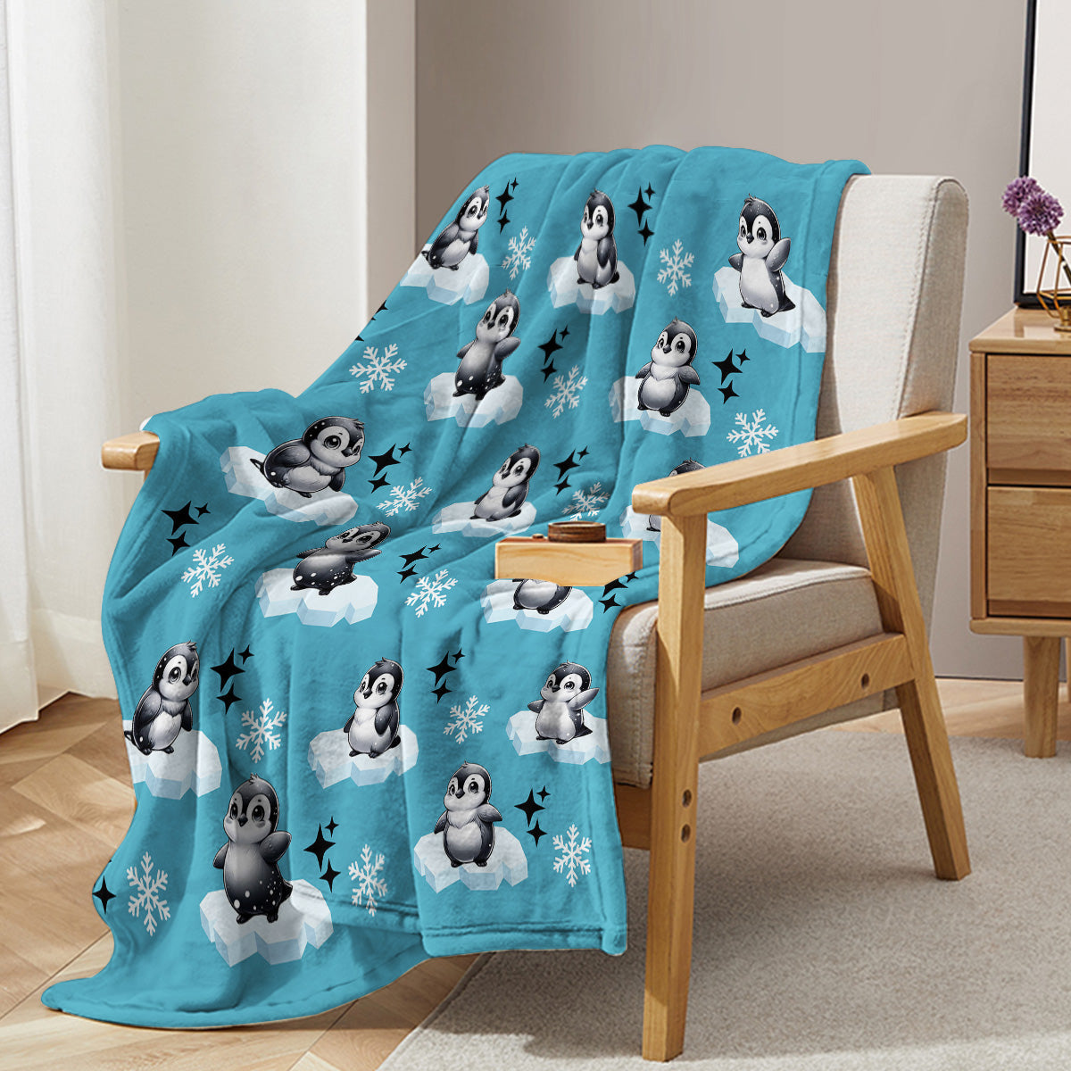 1pc Cute Penguin Snow Cloud Pattern Blue Winter Sofa Blanket Printed Flannel Blanket Comfortable And Warm Home Hugging Blanket Suitable For Bed Sofa Camping And Multi Scene Seasonal Use    Home Decor Supply | Online Retail | ShoreShopper.com