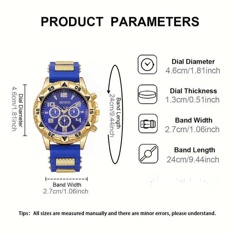 2pcs Men'S Luxury Watches | Golden/Tone Dial, Quartz Movement, Non-water Resistant, Zinc Alloy Case, Silica Gel Strap - Ideal for Business, Sports, Everyday Use | Perfect Gift for Dad, Husband, Boyfriend on Birthday, Father'S    Home Decor Supply | Online Retail | ShoreShopper.com