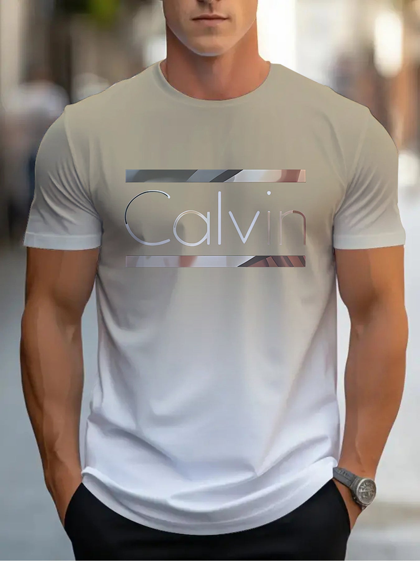 Summer Men'S 3D Digital Printing, Cool Gradual Change: "Calvin" Printed T-Shirt, Casual And Comfortable Versatile Men'S Round Neck Short Sleeves, Suitable for Daily And Sports Wear    Home Decor Supply | Online Retail | ShoreShopper.com