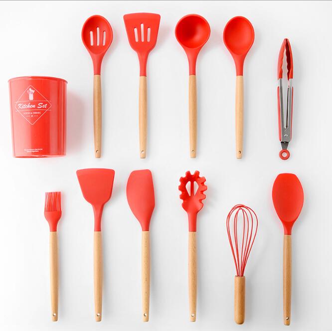 Silicone Kitchenware With Wooden Handle - ShoreCo.Shop