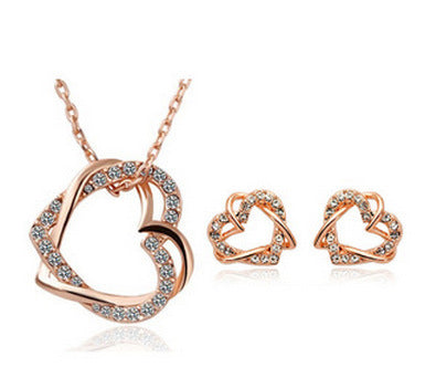 Yiwu Fashion Jewelry Factory Jewelry Customized Double Diamond Heart Necklace Earring Set - ShoreCo.Shop
