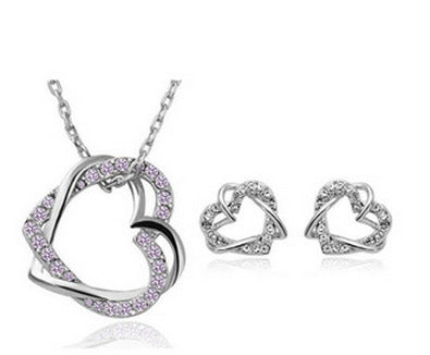 Yiwu Fashion Jewelry Factory Jewelry Customized Double Diamond Heart Necklace Earring Set - ShoreCo.Shop