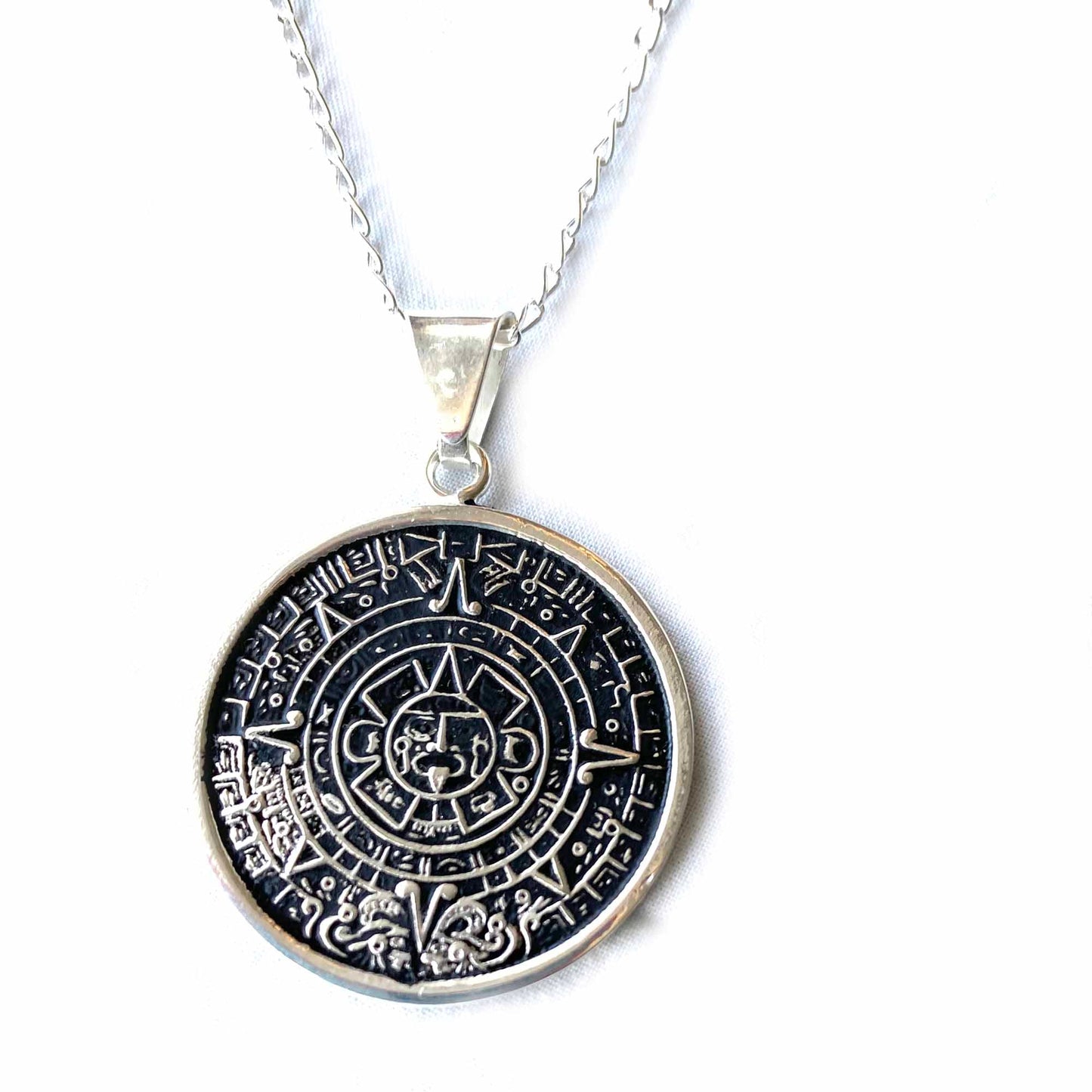 Alpaca Silver Aztec Calendar Pendant with Chain    Home Decor Supply | Online Retail | ShoreShopper.com