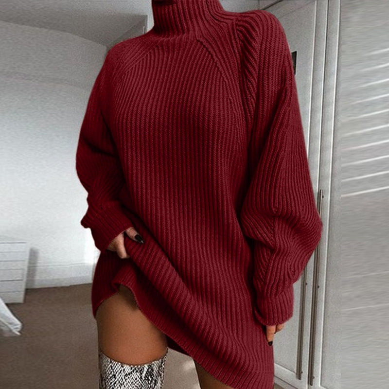 Women’s Solid Turtleneck Sweater Dress - Warm Long Sleeve Winter Knit - ShoreCo.Shop