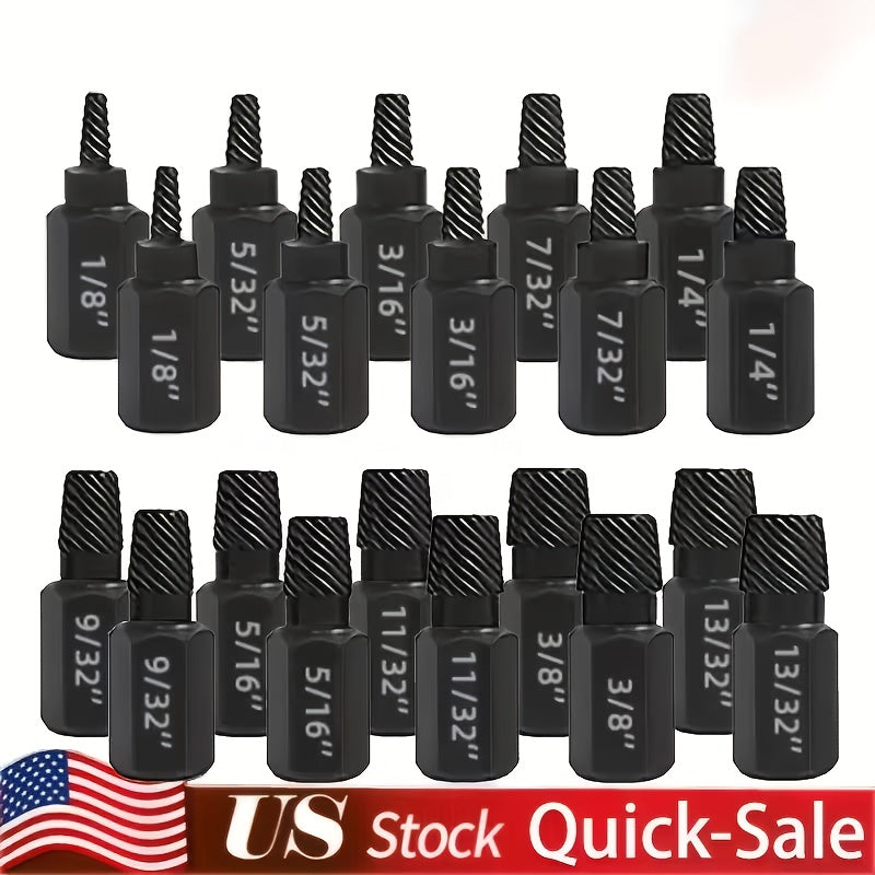 20pcs Industrial Screw Extractor Set: Alloy Steel Damaged Screw Removal Kit, Metal Easy-Out Drill Bits, Broken Bolt Stud Extractor Tools, Multi-Groove Screw Extractor Set, Suitable for Bolt Stud Tubes 1/8"-13/32", Local Wareh - ShoreCo.Shop
