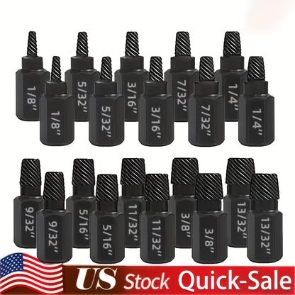 20pcs Industrial Screw Extractor Set: Alloy Steel Damaged Screw Removal Kit, Metal Easy-Out Drill Bits, Broken Bolt Stud Extractor Tools, Multi-Groove Screw Extractor Set, Suitable for Bolt Stud Tubes 1/8"-13/32", Local Wareh - ShoreCo.Shop