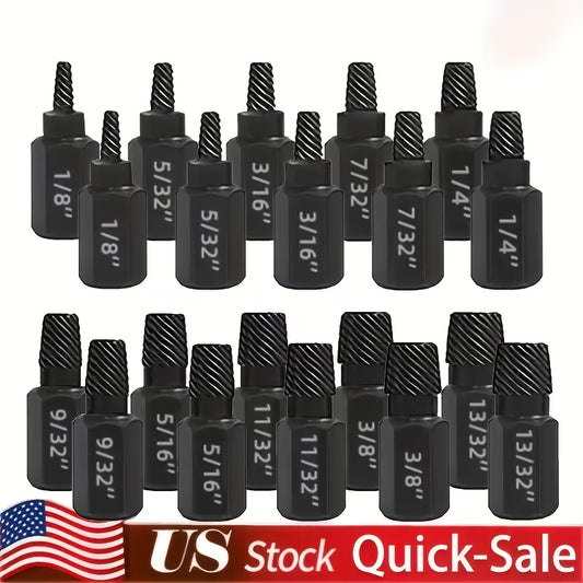 20pcs Industrial Screw Extractor Set: Alloy Steel Damaged Screw Removal Kit, Metal Easy-Out Drill Bits, Broken Bolt Stud Extractor Tools, Multi-Groove Screw Extractor Set, Suitable for Bolt Stud Tubes 1/8"-13/32", Local Wareh - ShoreCo.Shop