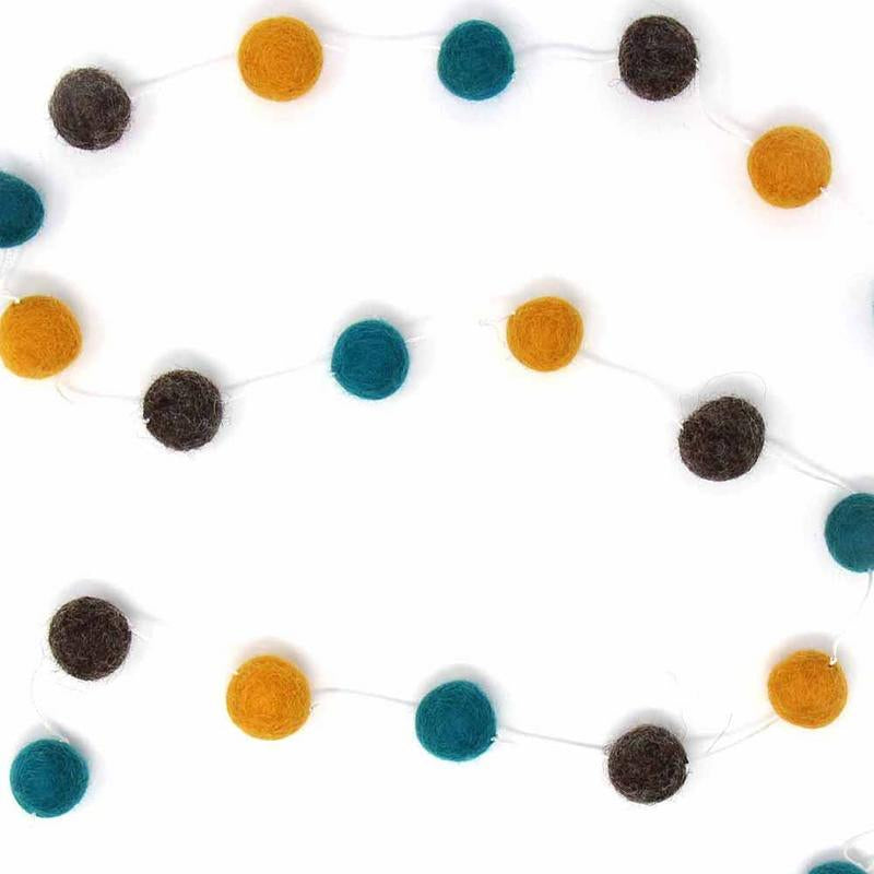 Hand Crafted Felt from Nepal: Pom Pom Garlands, Blue/Grey/Yellow    Home Decor Supply | Online Retail | ShoreShopper.com