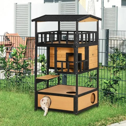 Wooden Outdoor Cat House, Wild Cat Shelter Kitten Tree - ShoreCo.Shop