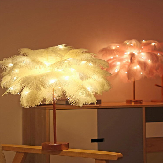 Nordic Feather Table Lamp w/ Remote Control - Dimmable LED Bedside Light - ShoreCo.Shop