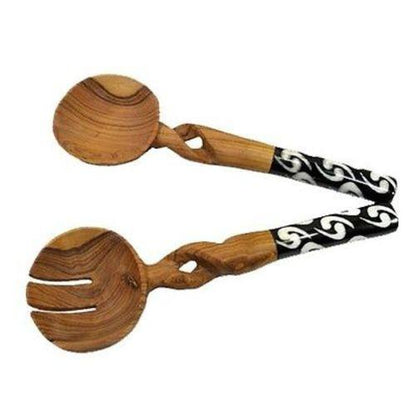 11-Inch Olive Wood Salad Serving Set with Twisted Handles - Jedando Handicrafts    Home Decor Supply | Online Retail | ShoreShopper.com