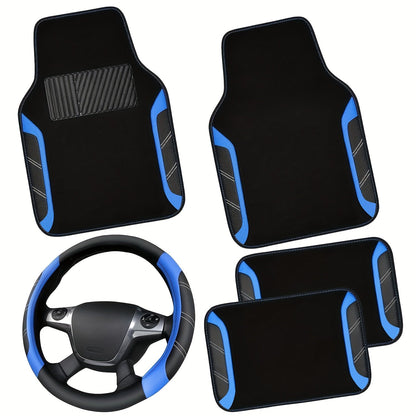 Steering Wheel Cover And Waterproof Car Floor Mats, Microfiber Universal Car Combo Fit for 95% Sedan, SUV, Cars, 14.5-15inch Sporty Anti-Slip Safety Comfortable Design    Home Decor Supply | Online Retail | ShoreShopper.com