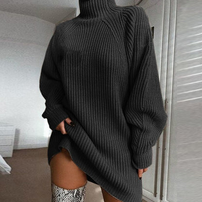 Women’s Solid Turtleneck Sweater Dress - Warm Long Sleeve Winter Knit - ShoreCo.Shop