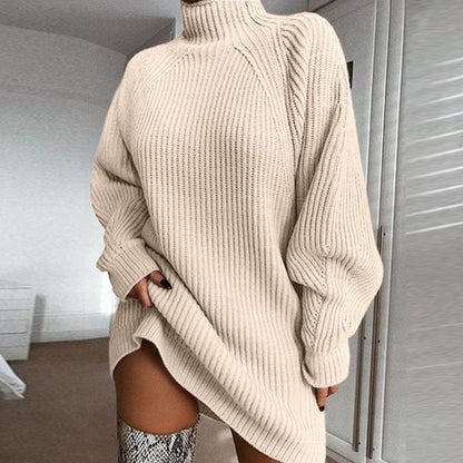 Women’s Solid Turtleneck Sweater Dress - Warm Long Sleeve Winter Knit - ShoreCo.Shop