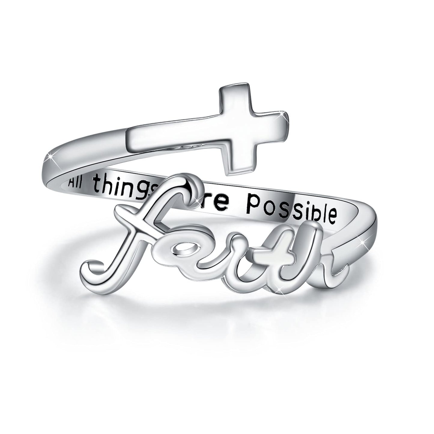 Sterling Silver Cross Ring "All Things Are Possible" Inlay "Faith" Design - ShoreCo.Shop