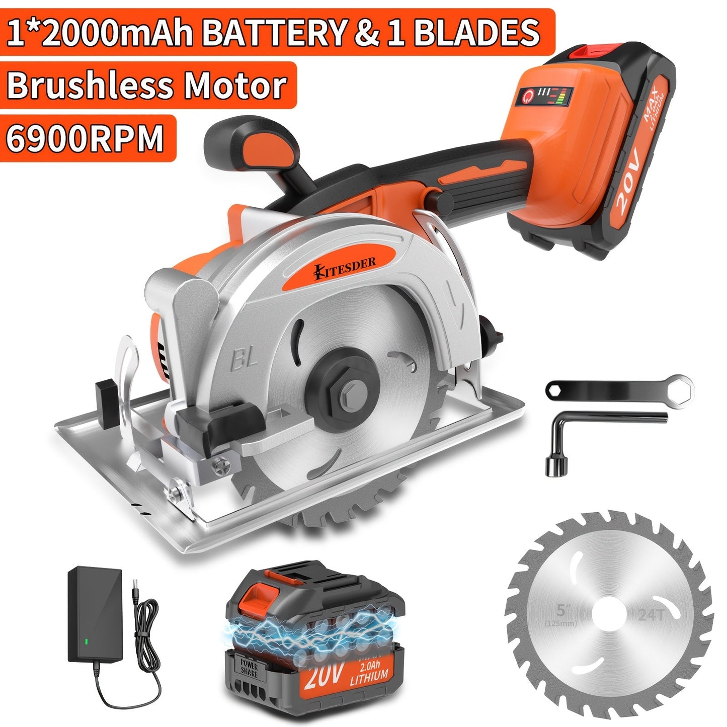5-inch Brushless Circular Saw Kit - 20V Dual Smart Batteries And Battery Charger, Comes with 6 Saw Blades, Two Adjustable 45° Cutting Depths, Up to 6900 RPM - Ideal for Woodworking And Garden Projects.Christmas Gift, Shipped    Home Decor Supply | Online Retail | ShoreShopper.com