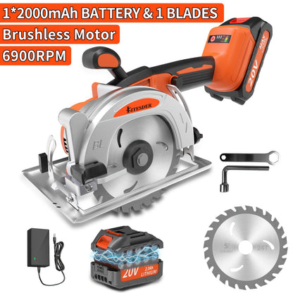 5-inch Brushless Circular Saw Kit - 20V Dual Smart Batteries And Battery Charger, Comes with 6 Saw Blades, Two Adjustable 45° Cutting Depths, Up to 6900 RPM - Ideal for Woodworking And Garden Projects.Christmas Gift, Shipped    Home Decor Supply | Online Retail | ShoreShopper.com