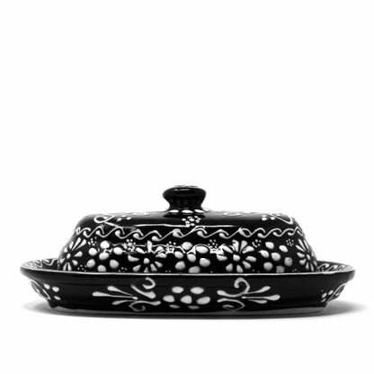 Encantada Handmade Pottery Butter Dish, Black & White    Home Decor Supply | Online Retail | ShoreShopper.com