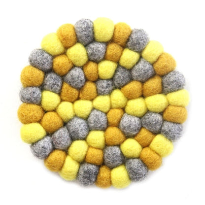 Hand Crafted Felt Ball Trivets from Nepal: Round Chakra, Yellows - Global Groove (T)    Home Decor Supply | Online Retail | ShoreShopper.com