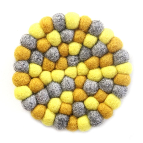 Hand Crafted Felt Ball Trivets from Nepal: Round Chakra, Yellows - Global Groove (T)    Home Decor Supply | Online Retail | ShoreShopper.com