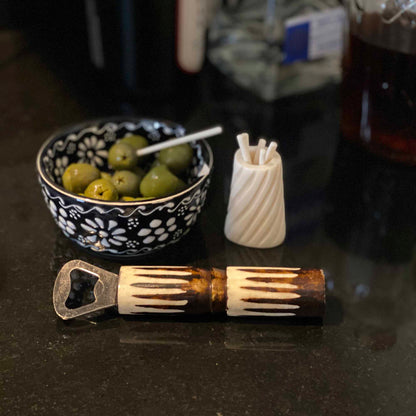 Hand-caved Cocktail Picks & Jar in Natural Bone    Home Decor Supply | Online Retail | ShoreShopper.com