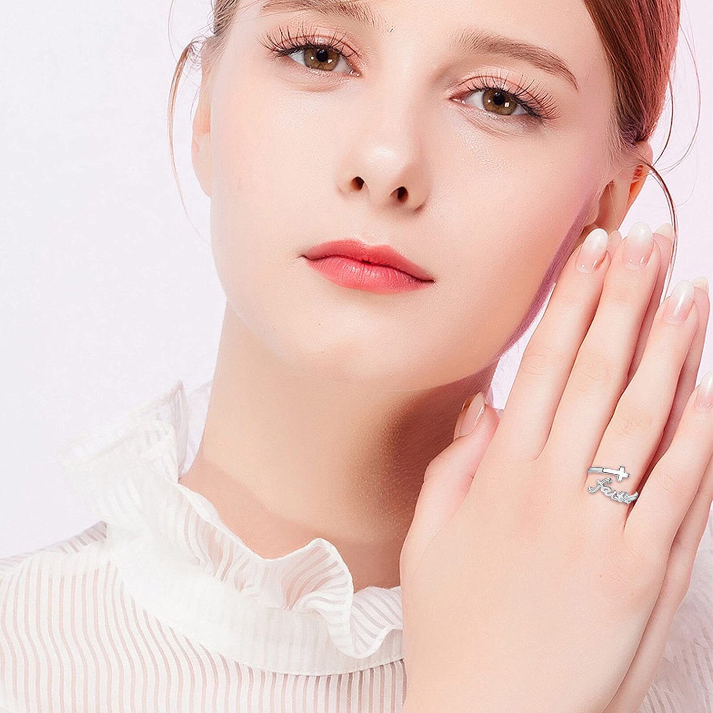 Sterling Silver Cross Ring "All Things Are Possible" Inlay "Faith" Design - ShoreCo.Shop
