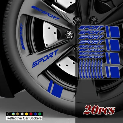 20pcs Reflective Sport Car Wheel Rim Vinyl Stickers - Self-Adhesive Racing Stripe Decals with Glossy Finish, Checkered & Stripe Patterns, Red/ Colors, Irregular Shapes for Night Driving Safety, Easy Application & Removal, Dur    Home Decor Supply | Online Retail | ShoreShopper.com