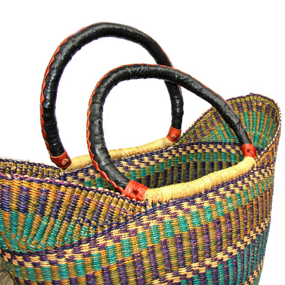 Bolga Tote, Mixed Colors with Leather Handle - 18-inch    Home Decor Supply | Online Retail | ShoreShopper.com