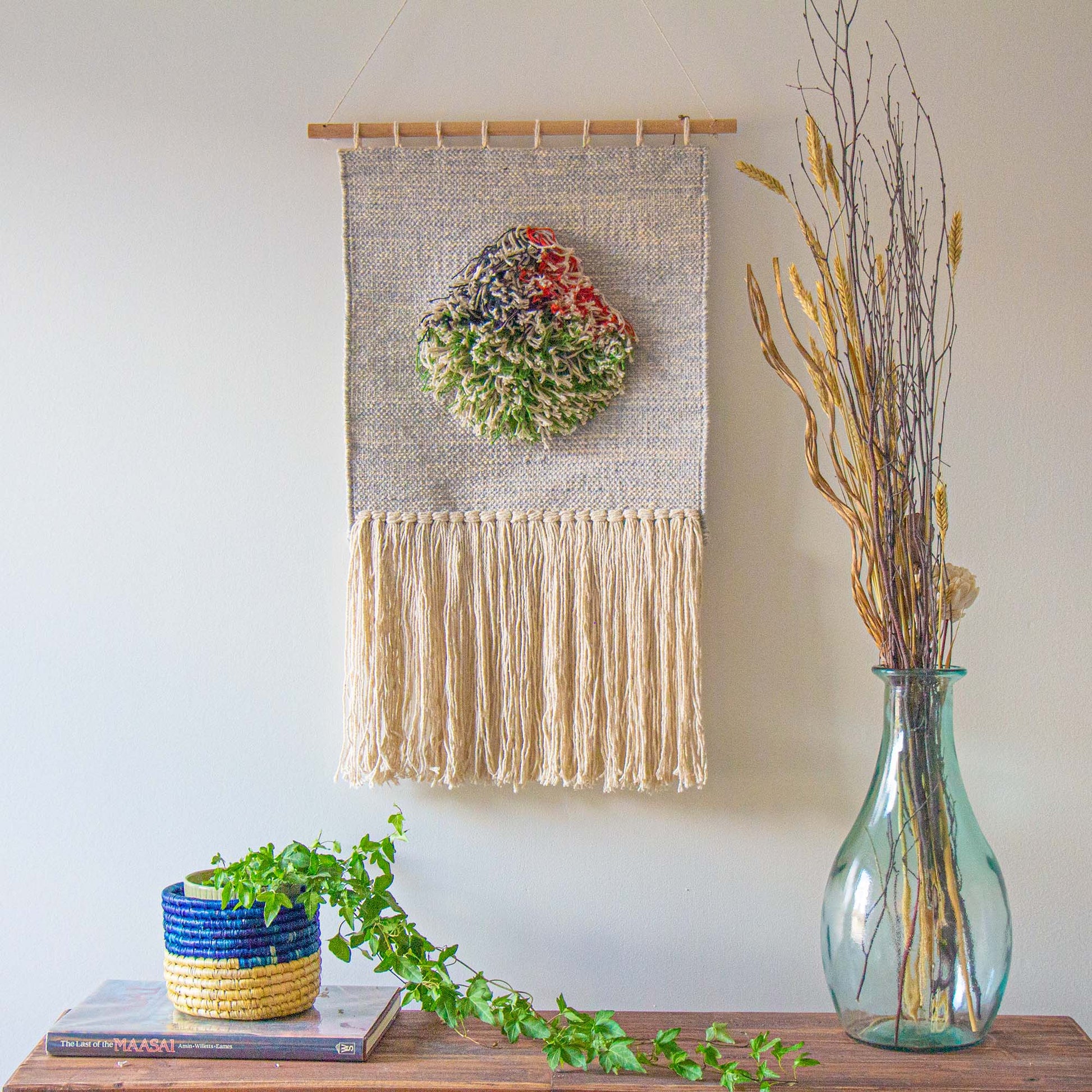 Handwoven Boho Wall Hanging, Neutral with Pop of Color    Home Decor Supply | Online Retail | ShoreShopper.com