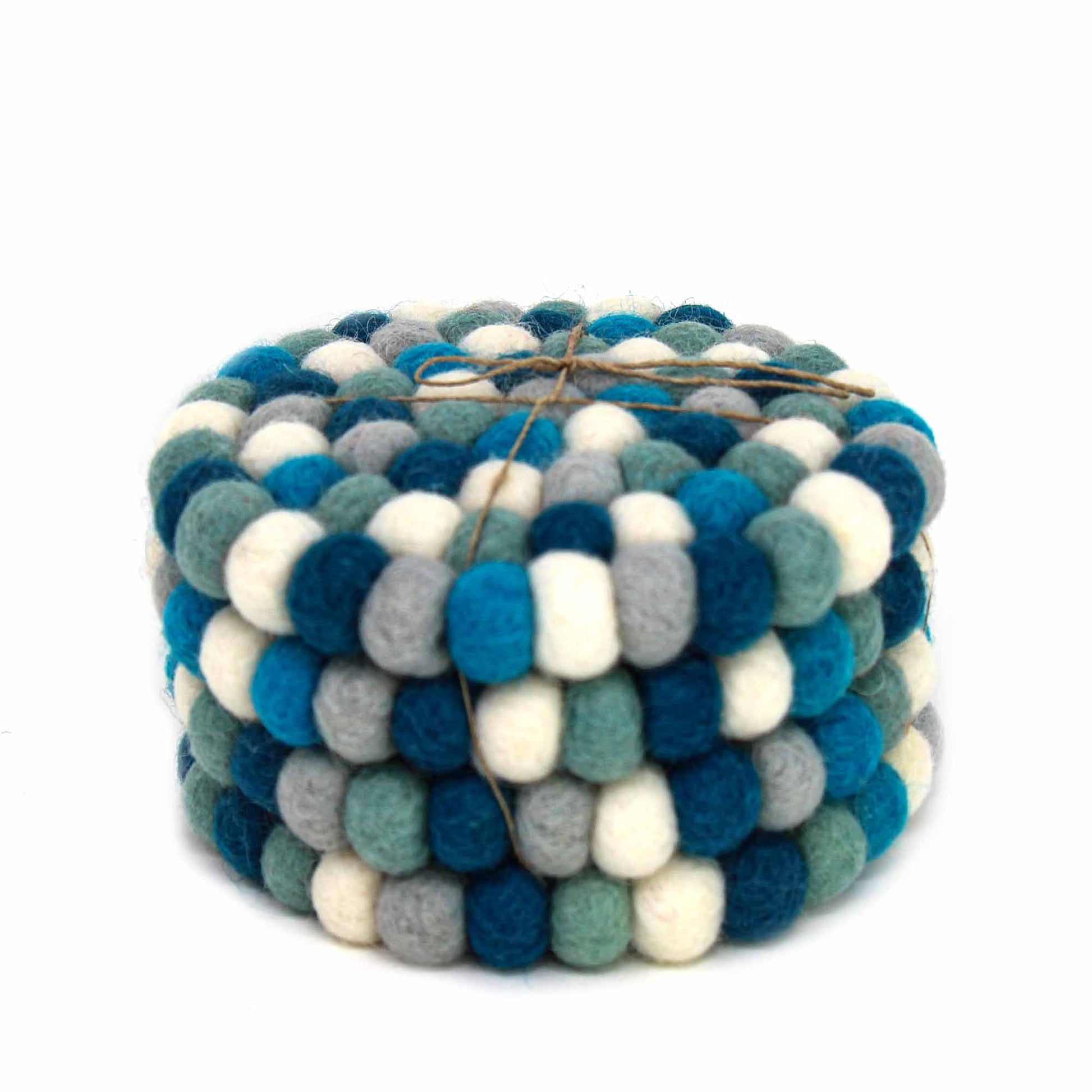 Ice Blue Felt Ball Coasters, Set of 4    Home Decor Supply | Online Retail | ShoreShopper.com