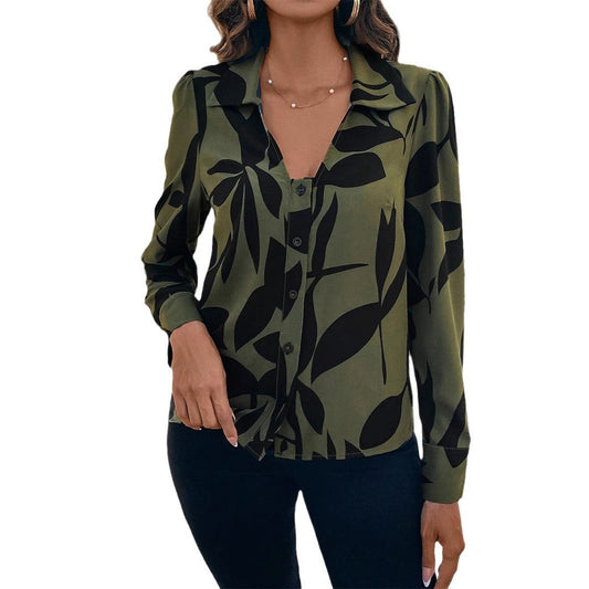 Womens Elegant Abstract Print Blouse - 3D Embellished Long Sleeve Commuter Top    Home Decor Supply | Online Retail | ShoreShopper.com