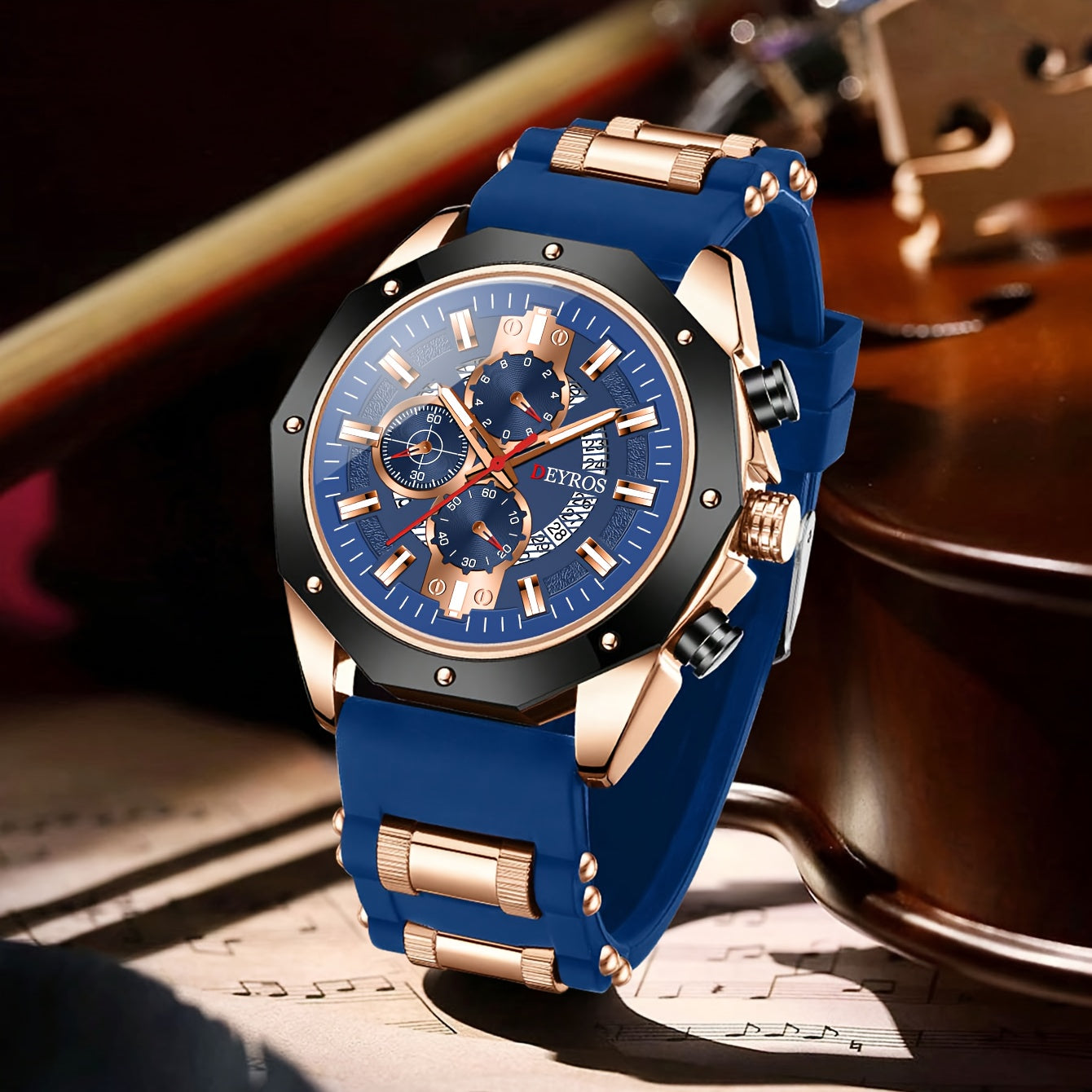 Men's Business Quartz Watch with Calendar | Durable Silicone Strap, Blue & Golden-Tone Business Casual Watch, Ideal Gift for Him    Home Decor Supply | Online Retail | ShoreShopper.com