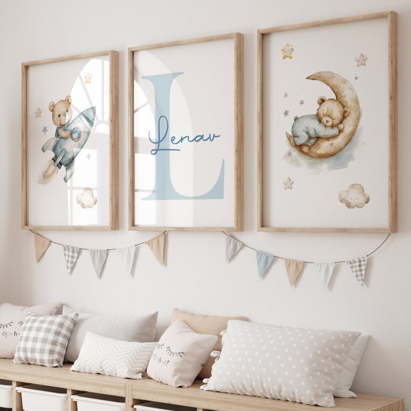 Cute Watercolor Little Bear Cartoon Art Canvas Painting    Home Decor Supply | Online Retail | ShoreShopper.com