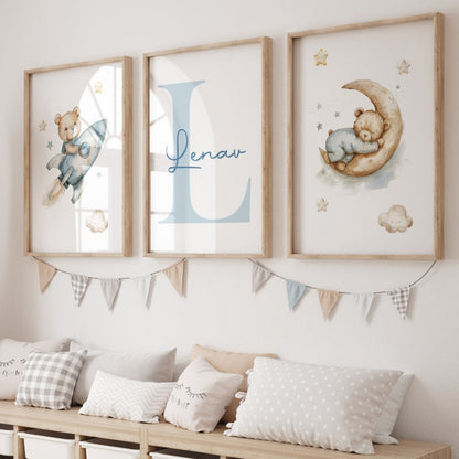 Cute Watercolor Little Bear Cartoon Art Canvas Painting    Home Decor Supply | Online Retail | ShoreShopper.com