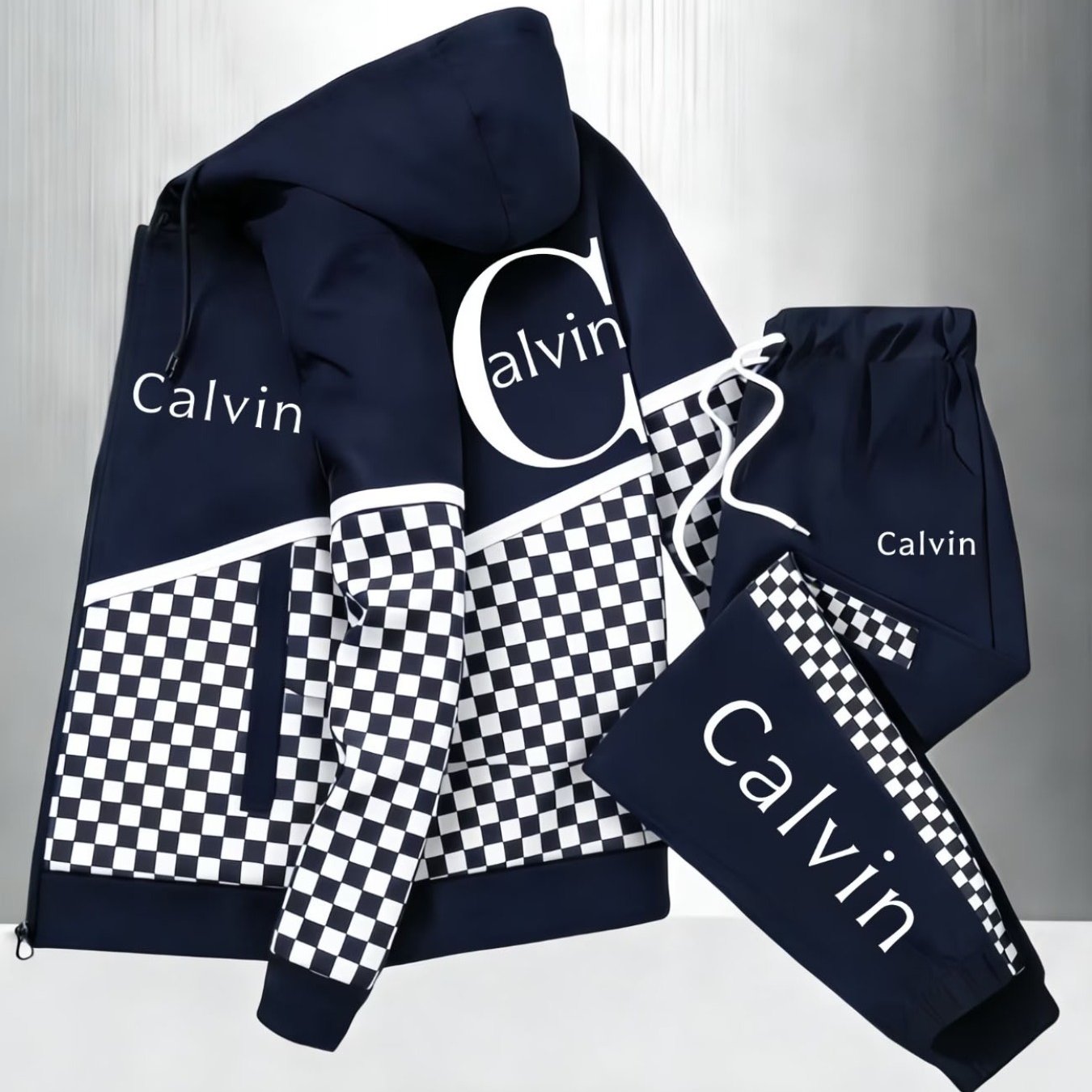Zip Up Casual Hoodie and Joggers Set Street Style w/ Large Calvin Print    Home Decor Supply | Online Retail | ShoreShopper.com