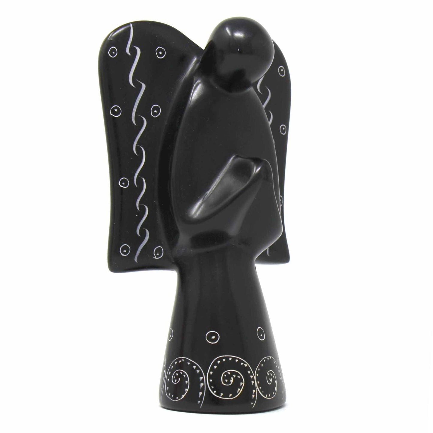 Soapstone Angel Sculpture - Black Finish with Etch Design    Home Decor Supply | Online Retail | ShoreShopper.com