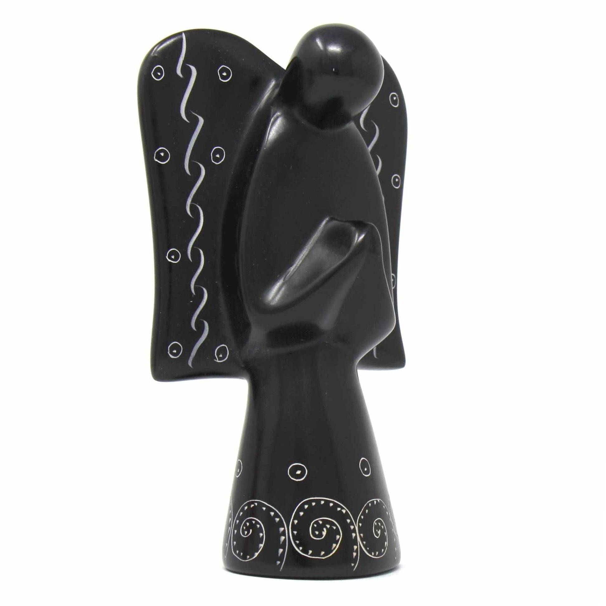 Soapstone Angel Sculpture - Black Finish with Etch Design    Home Decor Supply | Online Retail | ShoreShopper.com