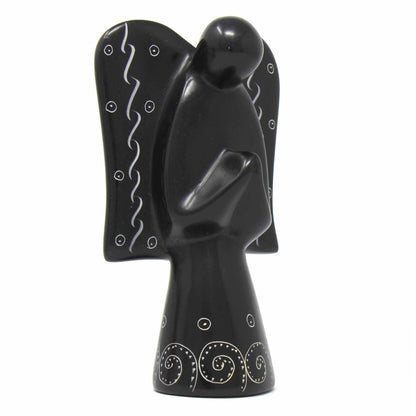 Soapstone Angel Sculpture - Black Finish with Etch Design    Home Decor Supply | Online Retail | ShoreShopper.com