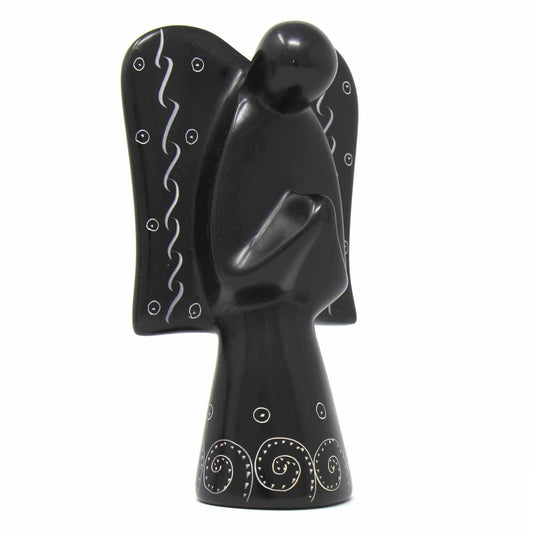 Soapstone Angel Sculpture - Black Finish with Etch Design    Home Decor Supply | Online Retail | ShoreShopper.com