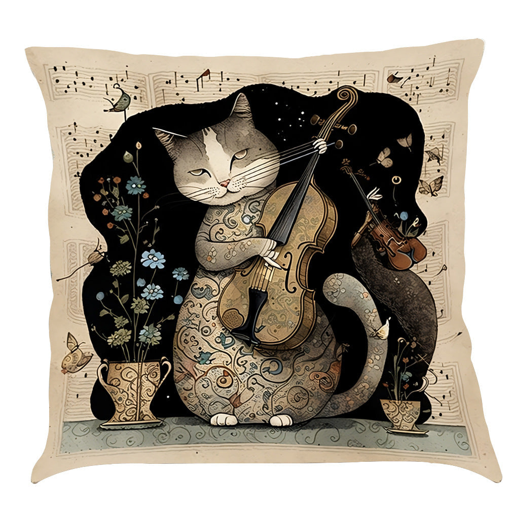 Musical Cats Printed Cotton Linen Pillowcase    Home Decor Supply | Online Retail | ShoreShopper.com