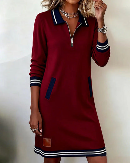 Casual Sports Dress Fashion Lapel Zipper Pockets Long Sleeve Dresses For Women Clothing    Home Decor Supply | Online Retail | ShoreShopper.com
