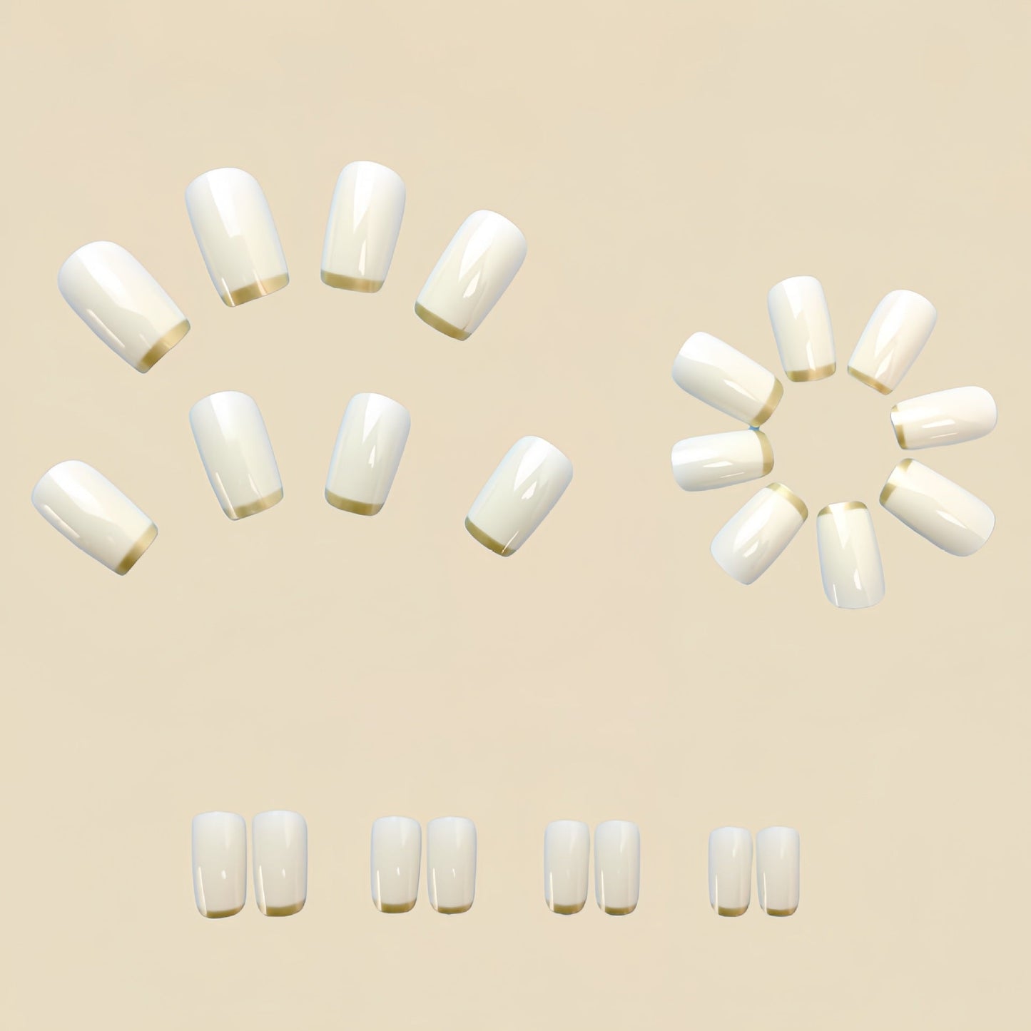 Mid-length European Square Nail Art Patch White French Golden Edge    Home Decor Supply | Online Retail | ShoreShopper.com