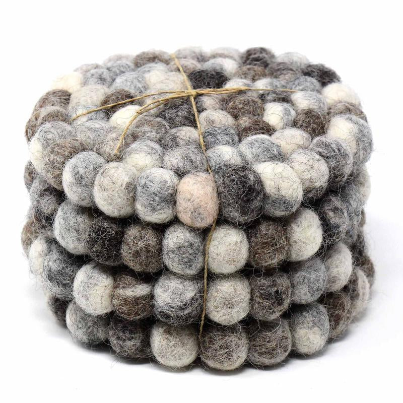 Hand Crafted Felt Ball Coasters from Nepal: 4-pack, Unicolor Grey - Global Groove (T)    Home Decor Supply | Online Retail | ShoreShopper.com
