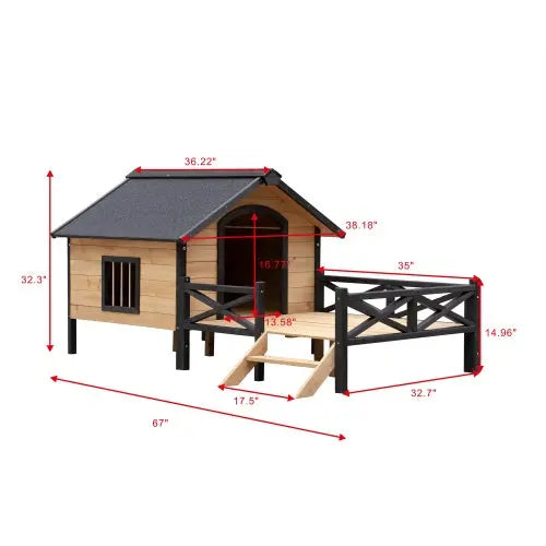 Premium Outdoor Wooden Dog Kennel - Large Cabin Style Pet House with Porch & Weather-Resistant Fir Wood - ShoreCo.Shop