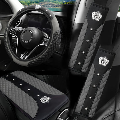 PU Leather Car Steering Wheel Cover Set, Carbon Fiber Pattern, Shoulder Pads, Leather Armrest, 4 pcs, for Comfortable Driving    Home Decor Supply | Online Retail | ShoreShopper.com