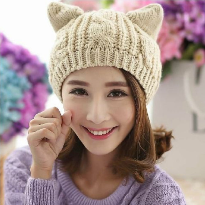 Hand Made 3D Cute Knitted Cat Ear Beanie For Winter - ShoreCo.Shop