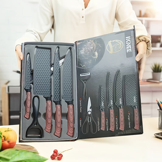 Professional 6pcs Kitchen Knife Set - Chef's Knife, Slicing Knife, Scraper, and Scissors - High Carbon Stainless Steel with Ultra-Sharp Blades, Non-Stick Ergonomic Wooden Handles - Ideal for Home, Travel, and Gift Box Set    Home Decor Supply | Online Retail | ShoreShopper.com
