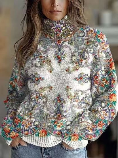 Elegant 3D Floral Print Turtleneck Sweater - Cozy Long Sleeve Pullover    Home Decor Supply | Online Retail | ShoreShopper.com
