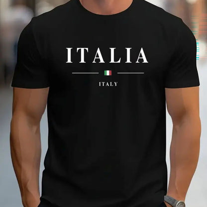 ITALIA Mens TShirt Comfortable Crew Neck Casual Cotton ShortSleeves Soft Breathable Top Menswear Tshirt Summer Spring Streetwear Cotton Fabric Trendy Letter Print    Home Decor Supply | Online Retail | ShoreShopper.com