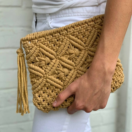 Macrame Clutch with Tassel, Tan    Home Decor Supply | Online Retail | ShoreShopper.com